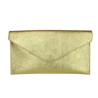 Gold Shimmer Metallic Leather Clutch Bag