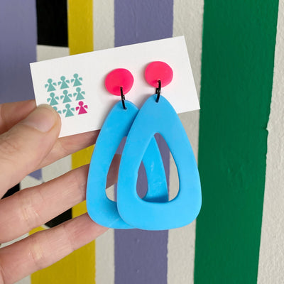 Giant Neon Pink and Blue Dangle Earrings