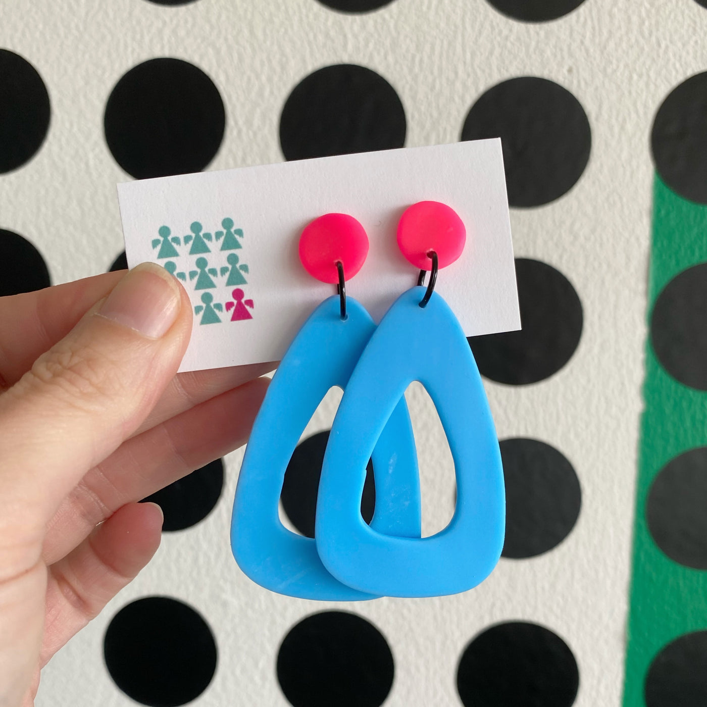 Giant Neon Pink and Blue Dangle Earrings