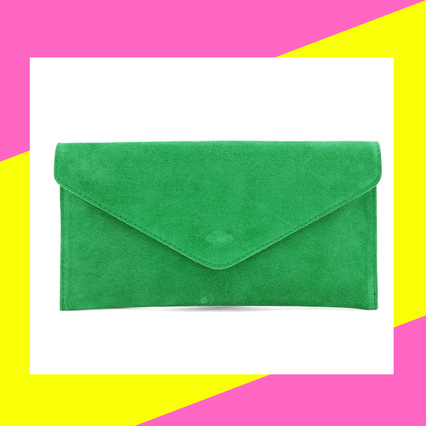 Vivid Green Suede Leather Clutch Bag