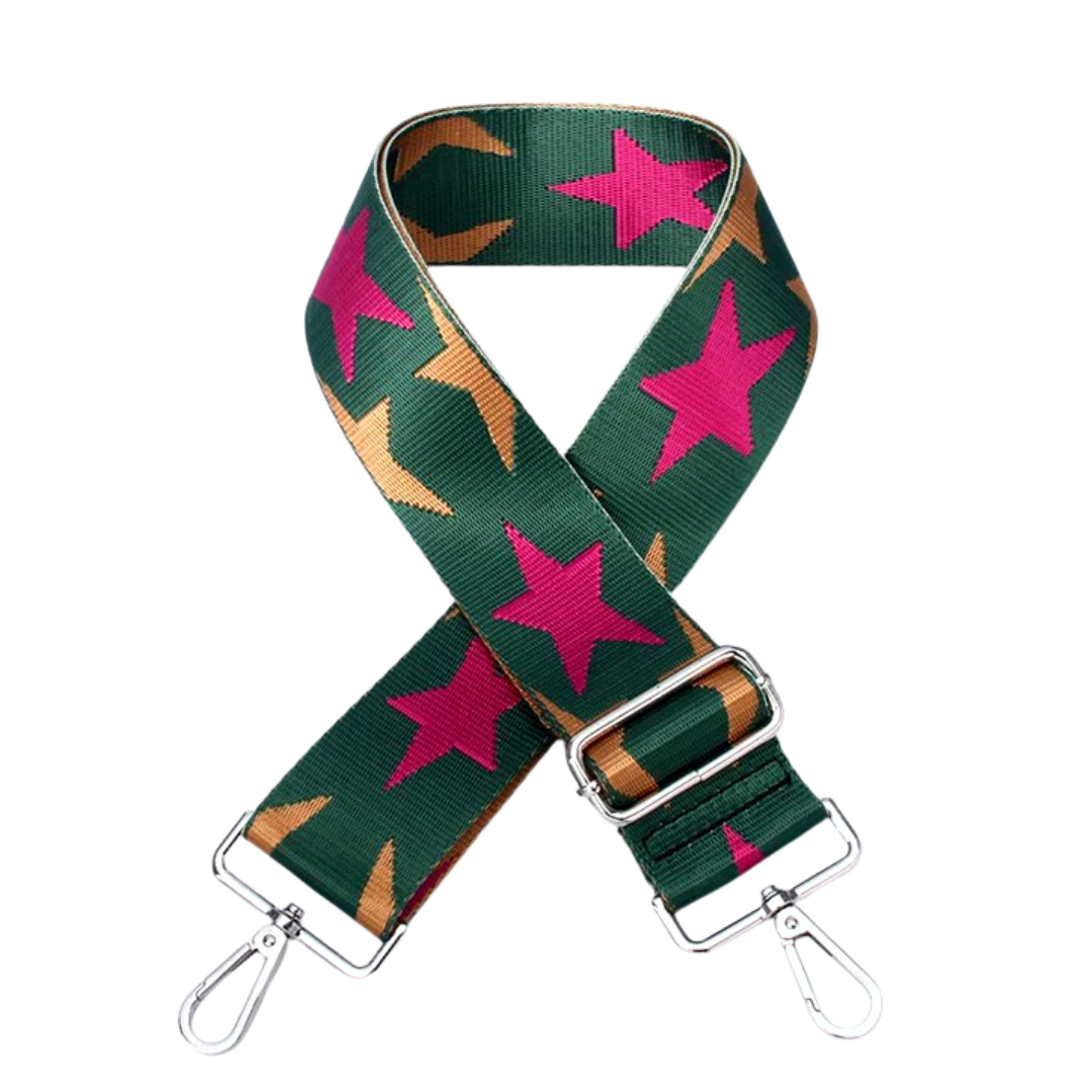 Hot Pink Star and Green Bag Strap