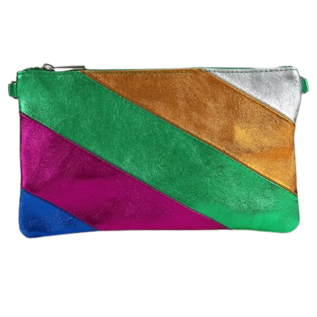 Rainbow Metallic Leather Clutch Bag