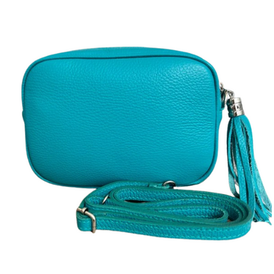 Turquoise Cross-Body Tassel Leather Bag
