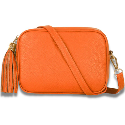 Bright Orange Cross-Body Tassel Leather Bag